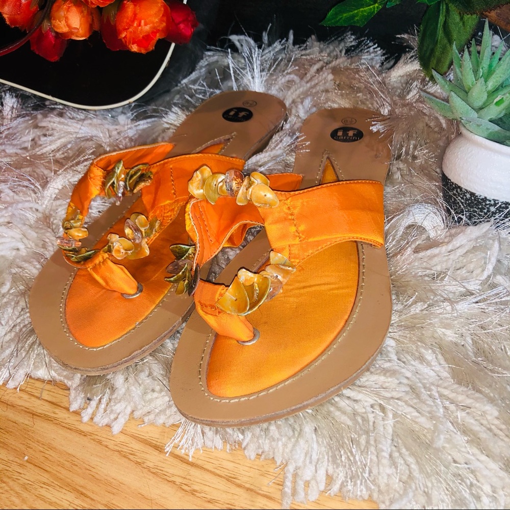 Women's Orange Floral-Accent Slip-On Sandals